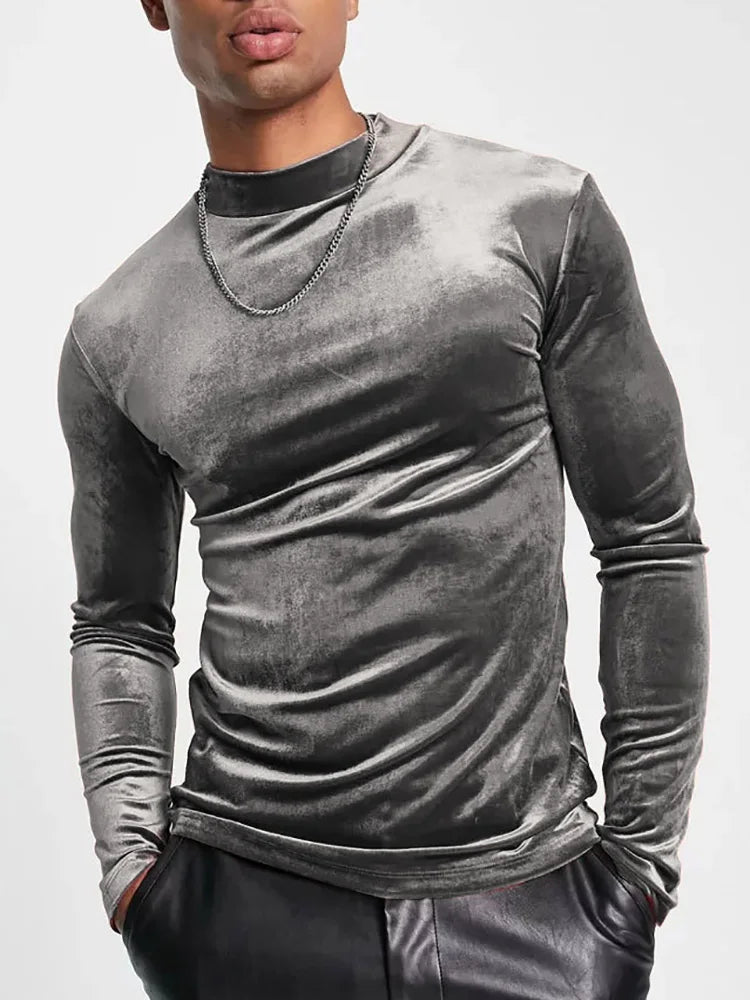 sanyamk Round Neck Male Autumn Winter Pullovers Casual Streetwear Basic Long Sleeve Tops Men Solid Undershirt Warm Black Pleuche Tees