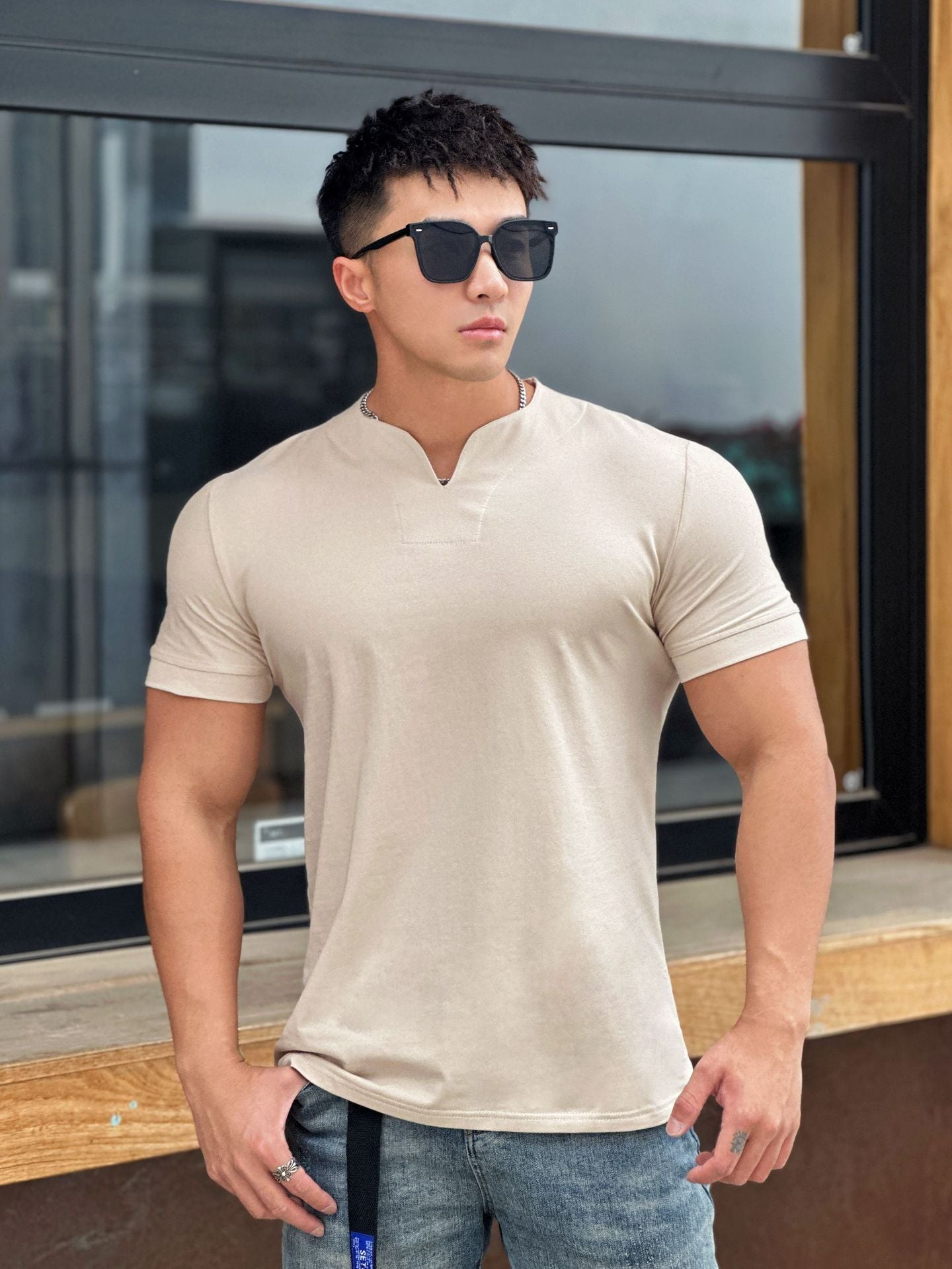 sanyamk New Arrived V neck short sleeve men t shirt Slim Fit t-shirt men Skinny casual summer tshirt camisetas hombre M-3XL