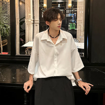 Bonsir Summer Short Sleeved Shirt Men Fashion Oversized Casual Shirt Men Streetwear Korean Loose White Shirts Mens Formal Dress Shirt