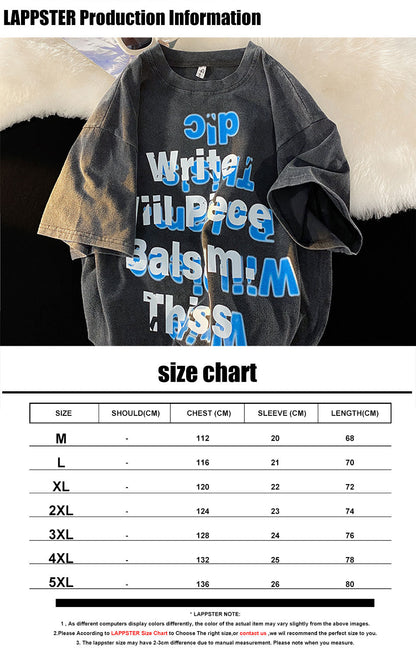 sanyamk Oversized Japanese Streetwear Y2k T-shirts 2022 Hiphop Print Harajuku T Shirt Black Funny Letter Graphic Tops Tees 5XL