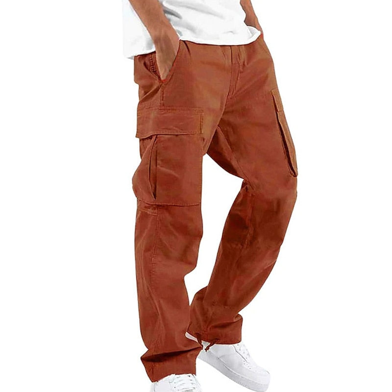 Bonsir Casual Pockets Solid Color Loose Straight Cargo Pants Men Spring Fashion Streetwear Men's Trousers Summer Leisure Long pant