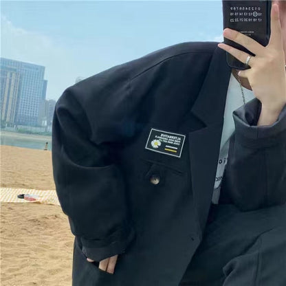 sanyamk Men's Streetwear Suit Jackets Casual Fashion Single Western-style Clothes Blazers Khaki/black Color Coats Plus Size S-3XL