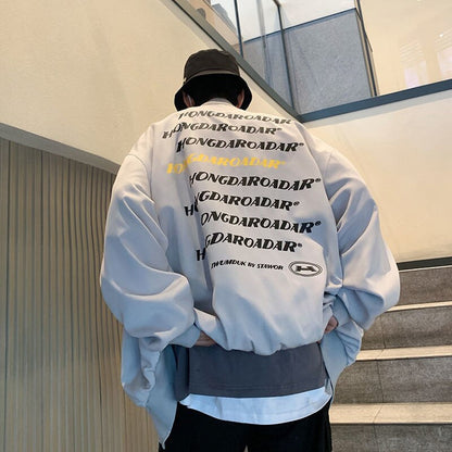 Bonsir Loose Letter Graphic Men Bomber Jackets Spring Casual Fashion Coats Harajuku Fashion Brand Clothing Male Streetwear