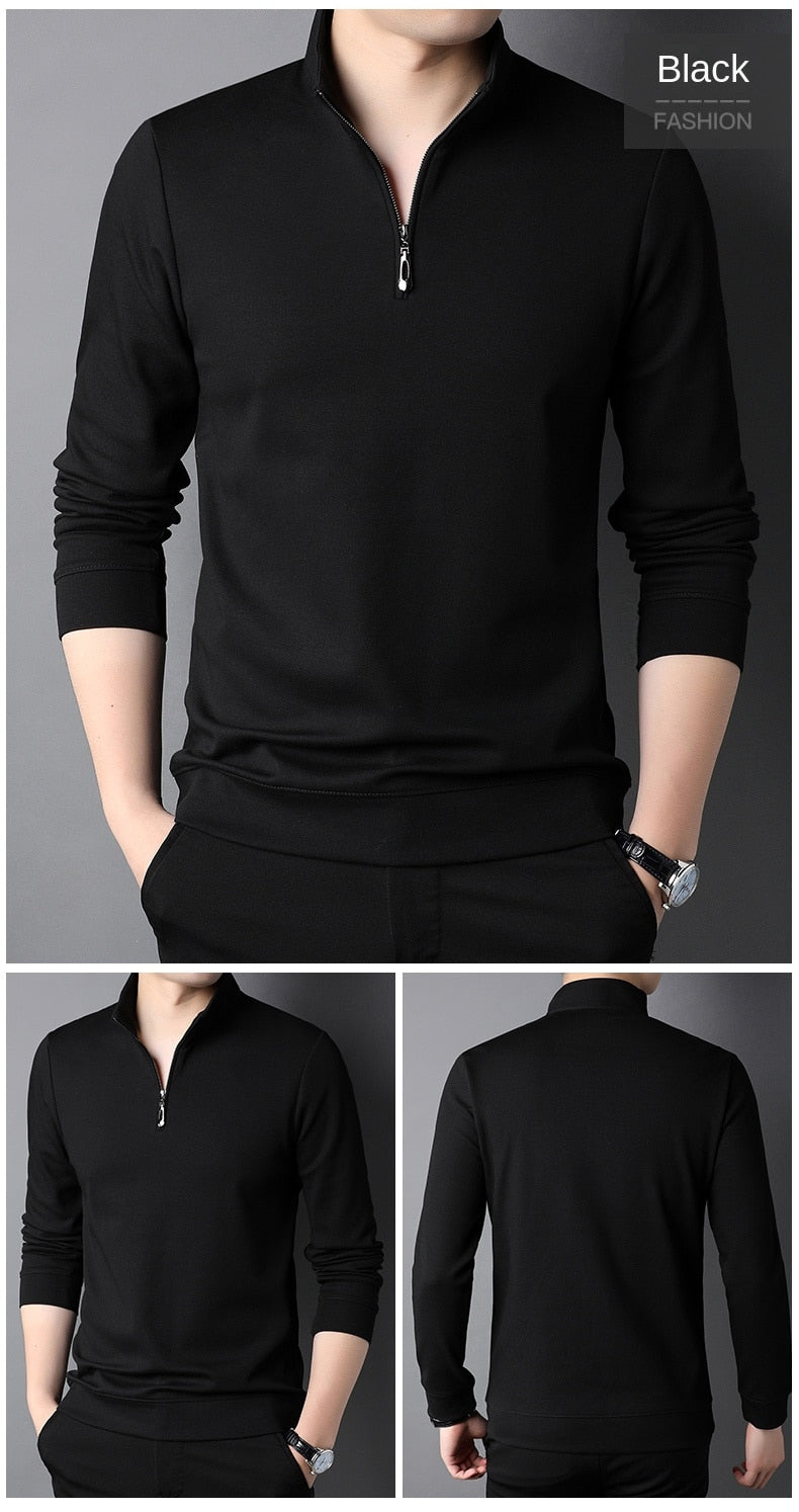 sanyamk Top Grade New Fashion Brand Luxury Zipper Polo Shirt Men Casual Plain Korean Solid Color Long Sleeve Tops Mens Clothing 2024