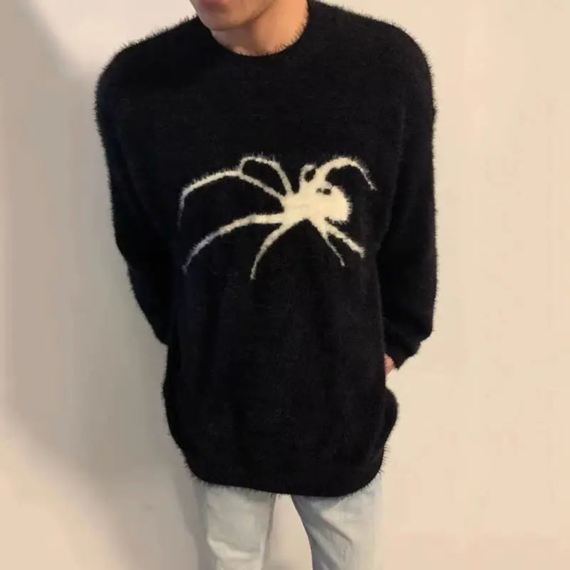 Bonsir Spider Mohair Sweaters Men Korean Warm Knitting Autumn Winter Loose Casual Long Sleeve Pullovers Fleece Streetwear