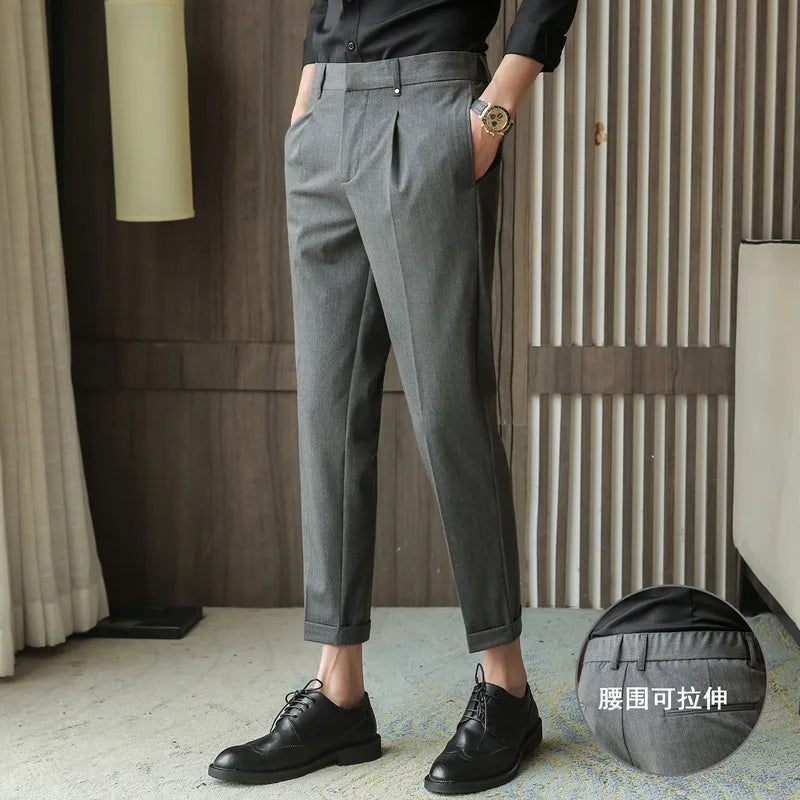 sanyamk Summer Business Dress Pants Men Ankle Length Casual Suit Pants Slim Fit Wedding Party Office Social Trousers Men Clothing