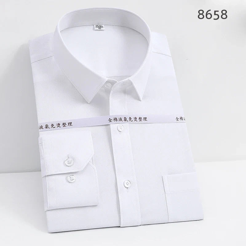 sanyamk Non-Iron Cotton Men Dress Shirts Solid  Plus Size Social Formal Shirt Mens Anti Wrinkle Long Sleeve Regular Fit Striped New