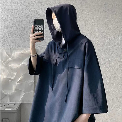 Bonsir Summer Short Sleeve T-shirt Men Fashion Casual Oversized Hooded Tops Men Streetwear Japanese Loose Pullover T Shirt Mens Hoodie