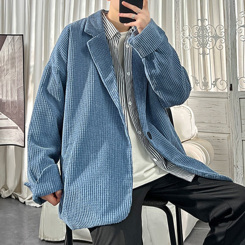 sanyamk New Vintage Waffle Men Blazers Korean Streetwear Casual Man Suit Coats Fashion Design Male Loose Jackets Clothing