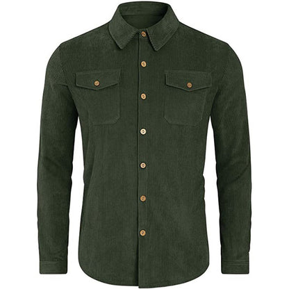 Bonsir Mens Corduroy Button Short Sleeve Shirt Spring Autumn Casual StreetwearWith Pockets Solid Color Shirt For Men Overcoat