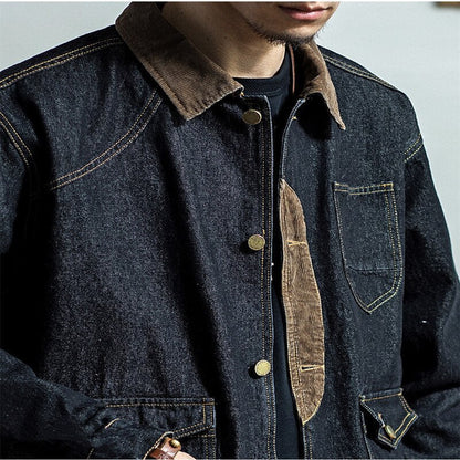 Bonsir Spring Autumn New Men's Denim Jacket Loose Trend Long-sleeved Retro Trendy Handsome Casual Trendy Jeans Coat Leisure Solid Color