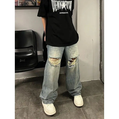 sanyamk American style summer retro high street washed jeans for men and women hip-hop straight fit loose and handsome casual pants y2k