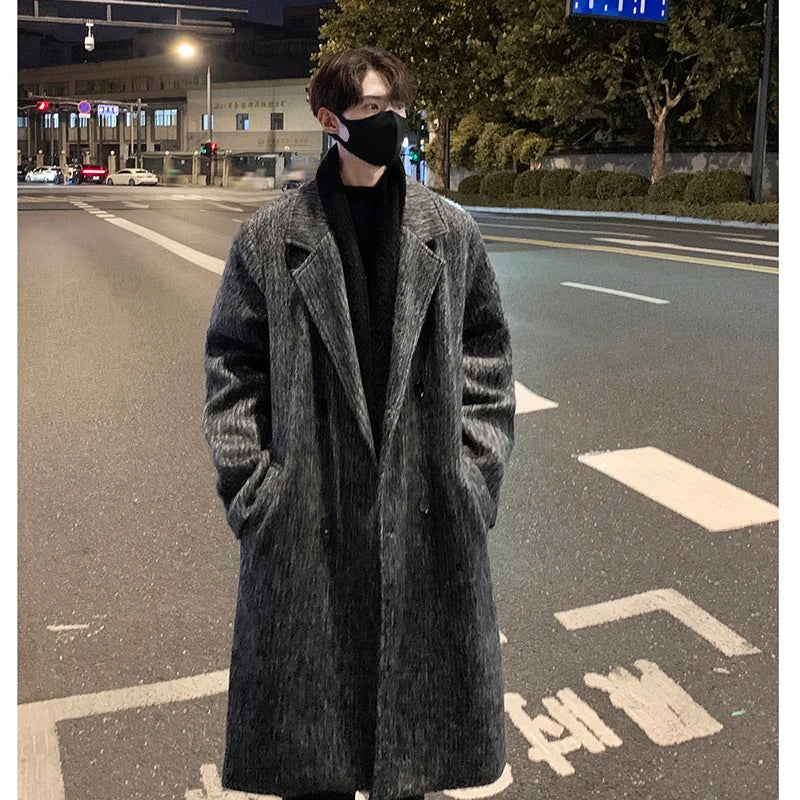 sanyamk Korean Style Medium-length Men's Trench Autumn Winter High Quality Loose Casual Woolen Coat Trendy Overcoat Khaki/Dark Gray