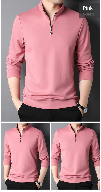 sanyamk Top Grade New Fashion Brand Luxury Zipper Polo Shirt Men Casual Plain Korean Solid Color Long Sleeve Tops Mens Clothing 2024