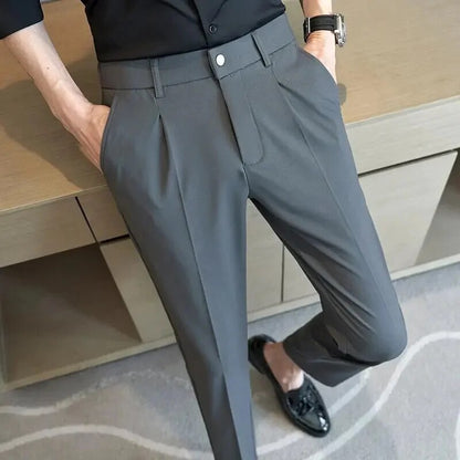 sanyamk British Style Summer New Solid Suit Pants Men Formal Slim Fit Business Elastic Casual High Quality Social Dress