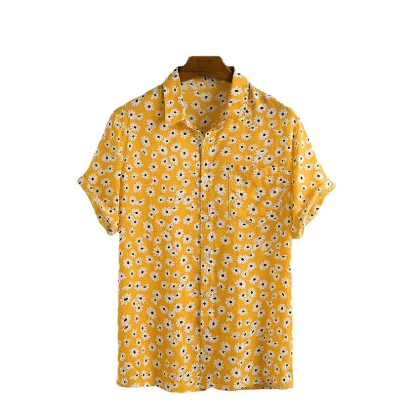 sanyamk Small Daisy Short-sleeved Flower Shirt Summer Short-sleeved Shirt Men