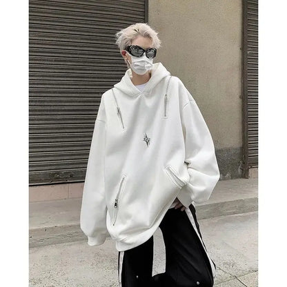 sanyamk zipper heavy sweatshirt men's spring and autumn trendy brand hooded deconstructed loose top oversize high street jacket