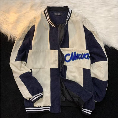 Bonsir Varsity Baseball Bomber Jackets Women Hip Hop Harajuku Corduroy Letter Embroidery Men Jackets Streetwear Unisex College Coats