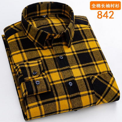 Bonsir 6XL autumn winter Flannel business casual iron free 100% cotton plaid long sleeve men's shirt large quality wrinkle resistant