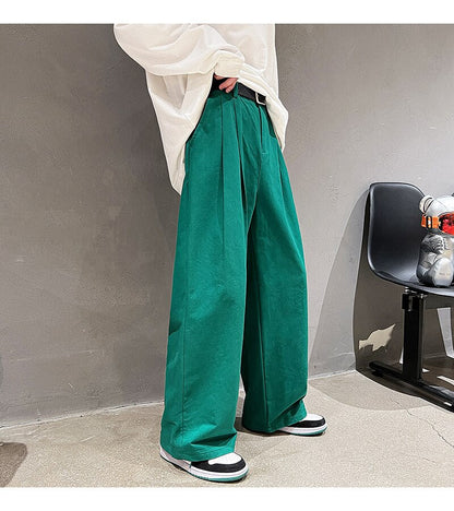 Bonsir Cotton Oversized Casual Pants Men Fashion Loose Wide Leg Pants Men Japanese Streetwear Hip Hop Straight Pants Mens Trousers