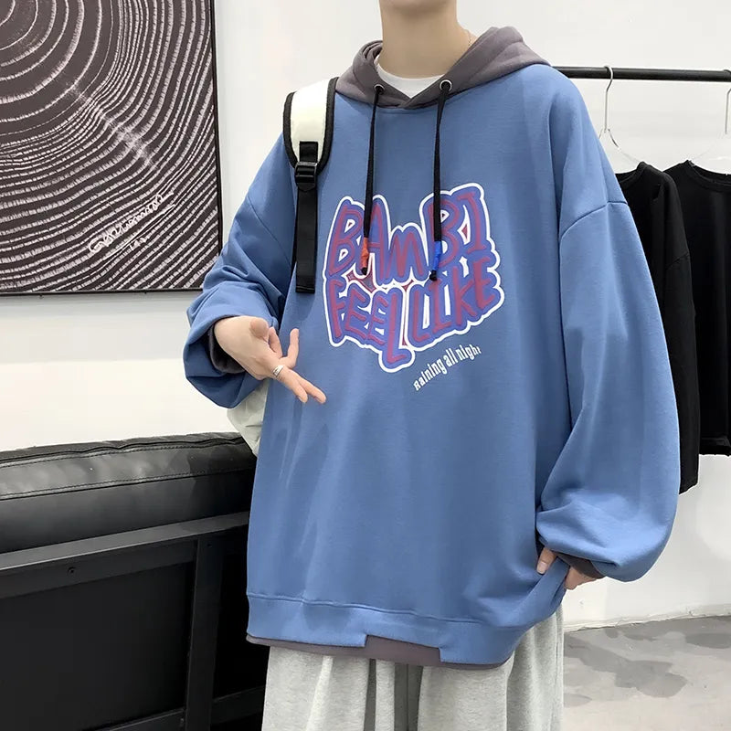 Bonsir Men's Pattern Printing Hoodies Autumn Winter Men's Oversize Hooded Sweatshirts Harajuku Hip Hop Pullover Youth College Style Top