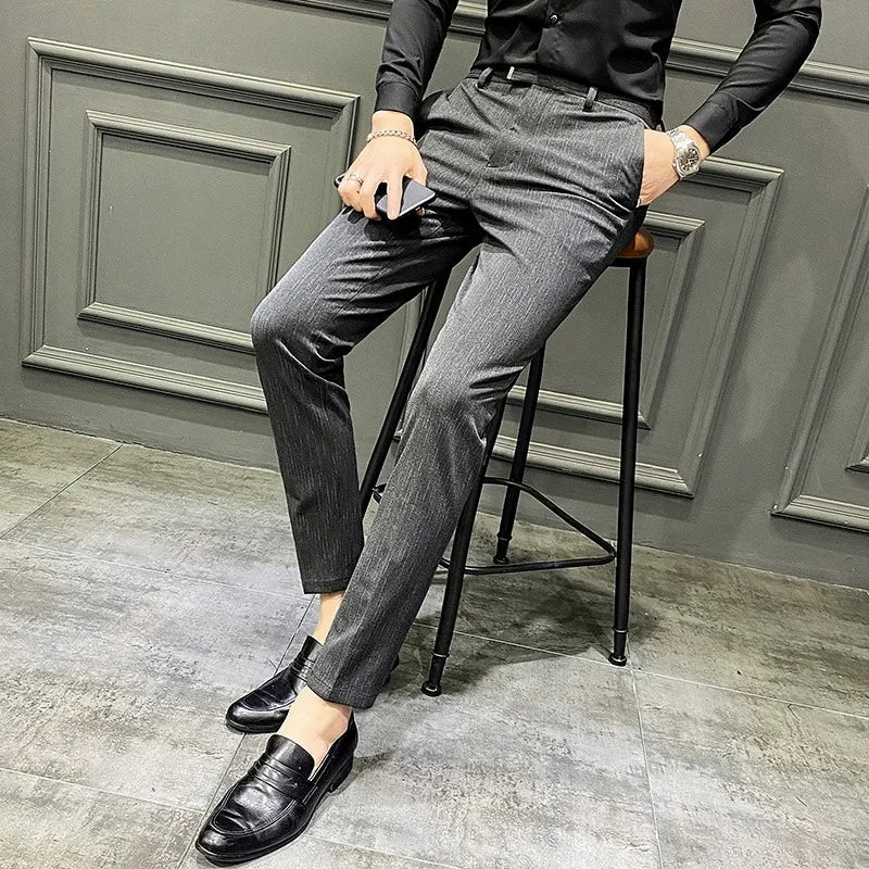 sanyamk Striped Formal Suit Pants Men Spring New High-quality Business Casual Stretch Slim Straight Trousers Brand Mens Clothing