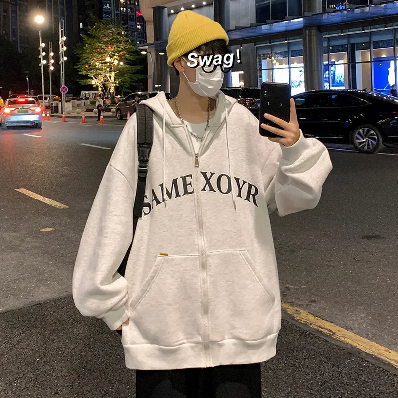 sanyamk   -  Men Comfy Zip up Hoodies Autumn Letter Printed Hooded Sweatshirt Men Hip Hop Hoodie For Men Classic Hoody Pullover Tops White