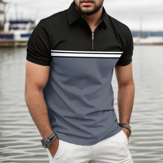 sanyamk Summer Men's Casual Short-Sleeved Polo Shirt Office Fashion Rowan Collar T-Shirt Men's Breathable Polo-Shirt Men's Clothing