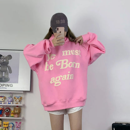 sanyamk Puff Print Kanye West Hoody Men Women 1:1 Pink Ye Must Be Born Again Hoodie Oversize Fit Pullovers CPFM Sweatshirts