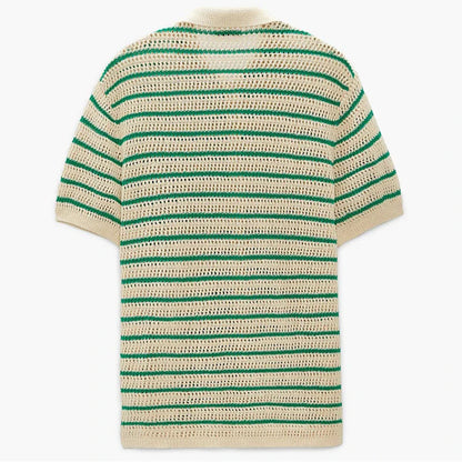 sanyamk Sweater Shirts Men Knitted Short Sleeve Turn-down Collar Button Knit Shirt Mens Summer Vintage Striped Knitting Cardigan Shirts