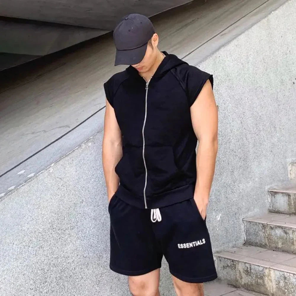 sanyamk Large Size Mens Casual Sleeveless Sweatshirt Hoodie 2024 Summer Sports Zipper Cardigan Waistcoat Training Fitness Vest Jacket