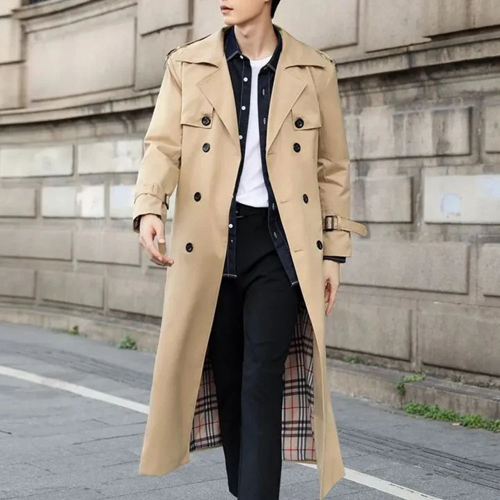 sanyamk Mens Long Casual Coat Genderless 2024 New Autumn Winter Fashion British Style Temperament Slim Retro Solid Color Jacket Unisex