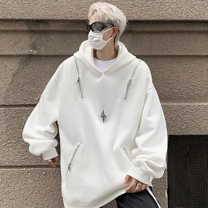 sanyamk zipper heavy sweatshirt men's spring and autumn trendy brand hooded deconstructed loose top oversize high street jacket