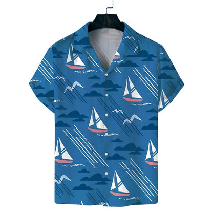 sanyamk Cuba Collar Summer Men's Short-sleeved Printed Shirt Hawaii Beach Vacation