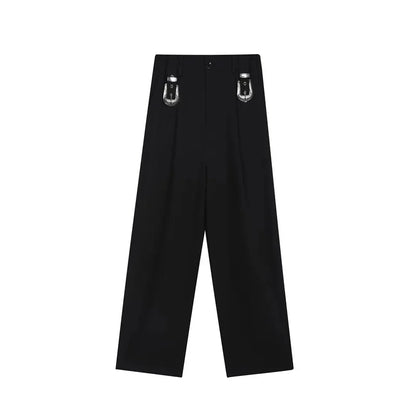 sanyamk Men Metal Button Loose Casual Wide Leg Suit Pants Net Celebrity Male Straight Fashion Vintage Floor Trouser Stage Clothing