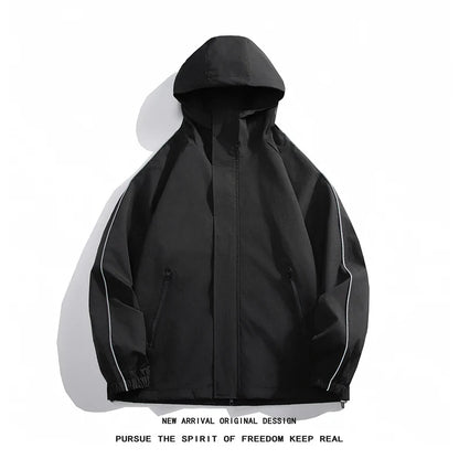 sanyamk New Mens Hooded Bomber Jackets Windproof Male Windbreaker Loose Coats College Waterproof Outwear