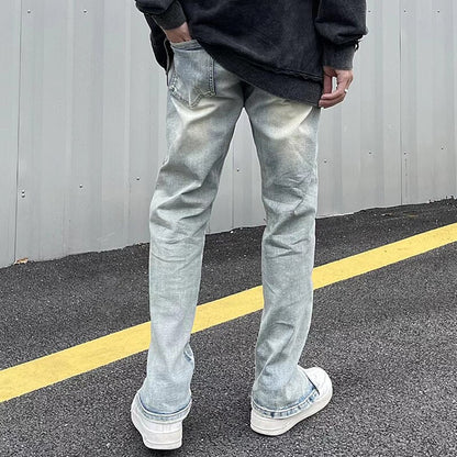 sanyamk Retro Ripped Side Long Zipper Hole Washed Jeans Pants for Male and Female Straight Hip Hop Baggy Denim Trousers Oversized