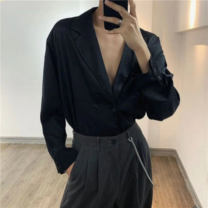 Bonsir 2024 Men Casual Shirt Solid Color Lapel Button Long Sleeve Fashion Tops Streetwear Loose Leisure Camisa Masculina S-2XL