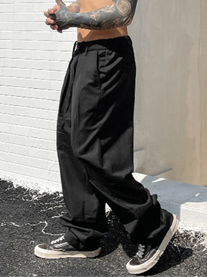 sanyamk Hot Sale Baggy Wide Leg Casual Pants for Men, Y2k Fashion Loose Fit Soft Cotton Trousers Ruffled Hallen Trousers Pantalones