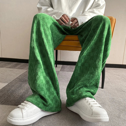 Bonsir Men's Plaid Straight Oversize Men Casual Pants Fashion Brand Hip Hop Trousers For Female Harajuku Korean Clothing Pants