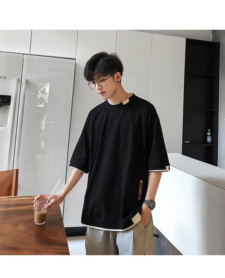 Bonsir Summer Mens T Shirt Oversize Cotton 5XL New Casual Solid color Japanese Harajuku Tee Shirts Man Streetwear Big Size Unisex Top