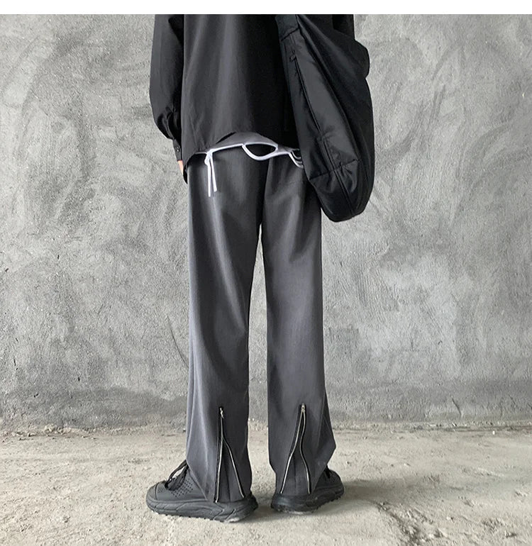 sanyamk -  Back Men's Zipper Design Suit Pants New Casual Elastic Waist Straight Trousers Streetwear Niche Design Pants 2A0748