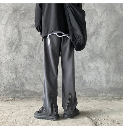 sanyamk -  Back Men's Zipper Design Suit Pants New Casual Elastic Waist Straight Trousers Streetwear Niche Design Pants 2A0748