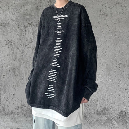 sanyamk Letter Graphic Men's Long Sleeve T-shirt Vintage Fashion Casual Loose Pullovers New Hip Hop Male Tops Clothing