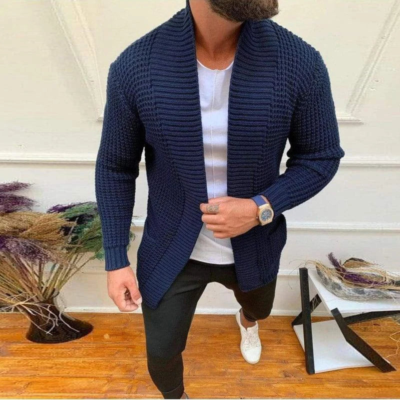 Bonsir Men Button-up Long Sweater Overcoat Mens Winter Fall Long Sleeve Knit Hooded Cardigans Coat Fashion Solid Long Knitted Jackets