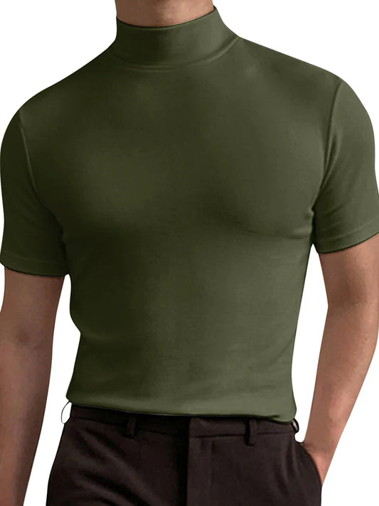 sanyamk Spring And Summer Turtleneck Male Tees Streetwear Solid Short Sleeve Pullovers Tops Casual Basic Slim Men T-Shirts 2023 Clothes