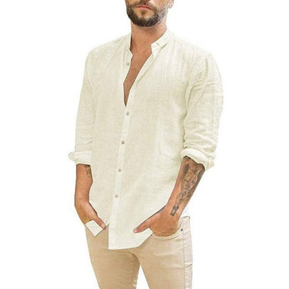 sanyamk New Men's Casual Blouse Cotton Linen Shirt Loose Tops Short Sleeve Tee Shirt Spring Autumn Summer Casual Handsome Men Shirt