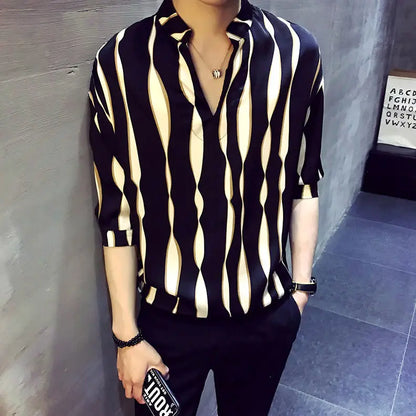 sanyamk Fashion Streetwear Korean Printing Loose Turn-down Collar Man Long Sleeve Men's Clothing Button Spring Summer Thin Shirts Tops