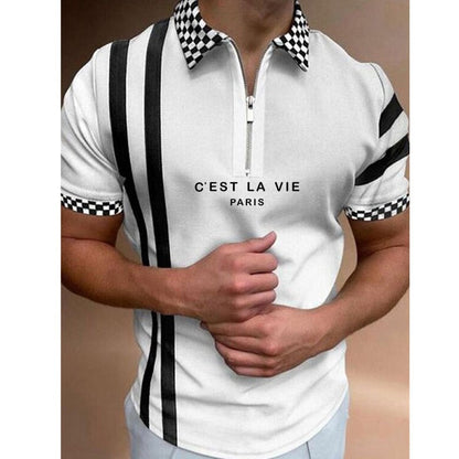 sanyamk Summer New Men's Clothing Polo Shirts Streetwear Print Casual Short Sleeve Tee Shirt Men Turn-Down Collar Zipper Polos