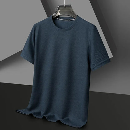 sanyamk 2024 Summer New Waffle Round Neck Short Sleeved Men T-shirt Minimalist Solid Color Male Top